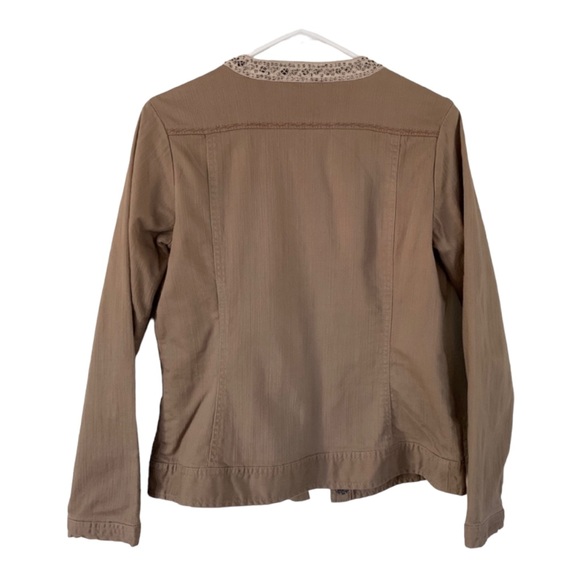 Chico’s cotton jacket tan embroidered beaded light weight - Picture 2 of 5